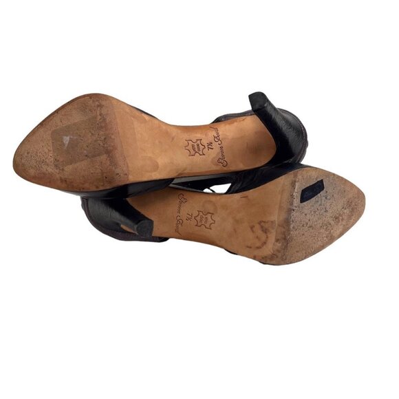 Geren Ford Tess Ankle Tie Heels Size 7.5 Ladies Black and Taupe Leather Pinup - Picture 5 of 9